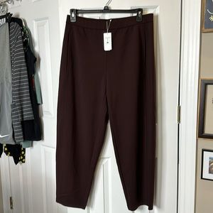 NWT EILEEN FISHER DK BROWNSTONE WASHABLE STRETCH CREPE LANTERN ANKLE PANT Large